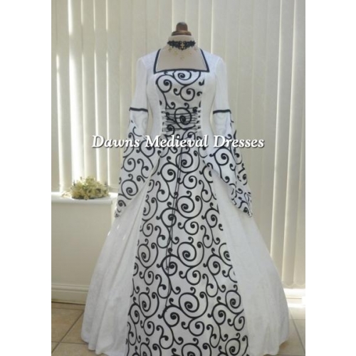 Medieval White and Black Wedding Dress
